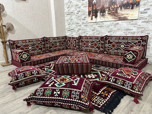 L förmiges orientalisches Sofa Set, Majlis-Sitzmöbel, Bodenkissen, Arabische Majlis, Türkisches Bode