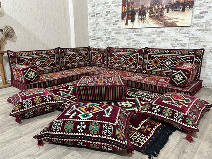 L förmiges orientalisches Sofa Set, Majlis-Sitzmöbel, Bodenkissen, Arabische Majlis, Türkisches Bode