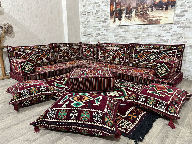L förmiges orientalisches Sofa Set, Majlis-Sitzmöbel, Bodenkissen, Arabische Majlis, Türkisches Bode