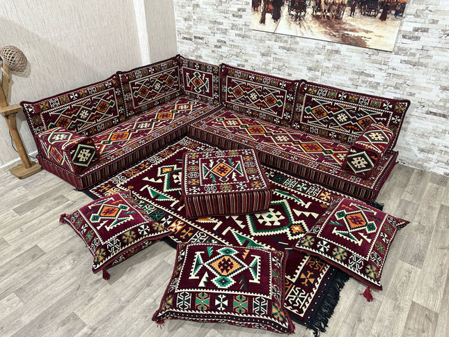L förmiges orientalisches Sofa Set, Majlis-Sitzmöbel, Bodenkissen, Arabische Majlis, Türkisches Bode