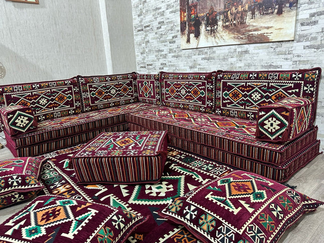 L förmiges orientalisches Sofa Set, Majlis-Sitzmöbel, Bodenkissen, Arabische Majlis, Türkisches Bode