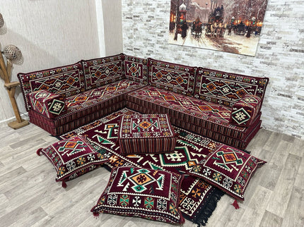 L förmiges orientalisches Sofa Set, Majlis-Sitzmöbel, Bodenkissen, Arabische Majlis, Türkisches Bode