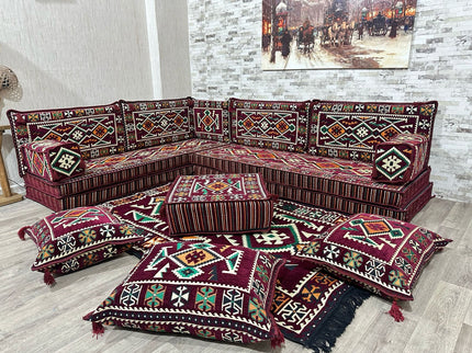 L förmiges orientalisches Sofa Set, Majlis-Sitzmöbel, Bodenkissen, Arabische Majlis, Türkisches Bode