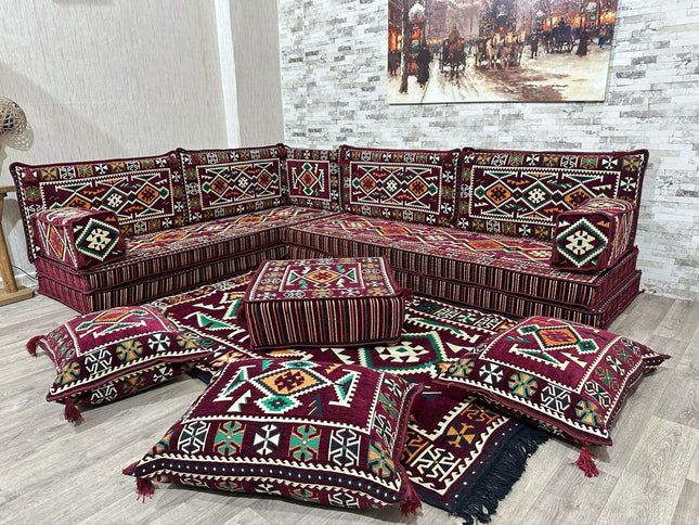 L förmiges orientalisches Sofa Set, Majlis-Sitzmöbel, Bodenkissen, Arabische Majlis, Türkisches Bode