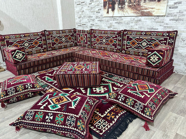 L förmiges orientalisches Sofa Set, Majlis-Sitzmöbel, Bodenkissen, Arabische Majlis, Türkisches Bode