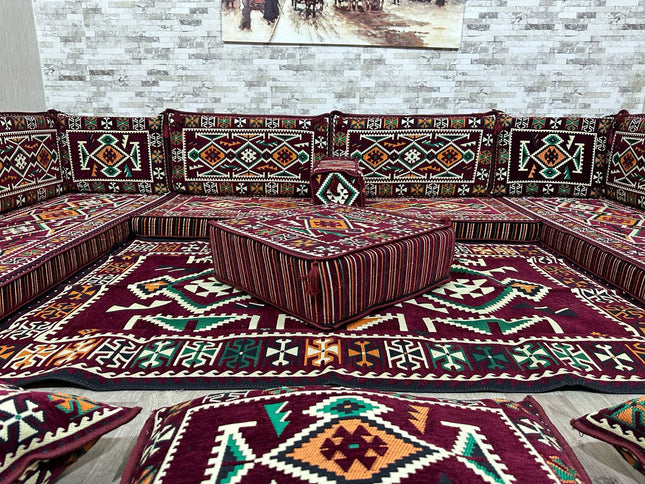 U förmiges orientalisches Sofa Set, Majlis-Sitzmöbel, Arabische Majlis, Bodenkissen, Türkisches Bode
