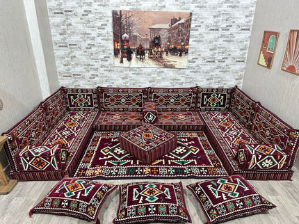 U förmiges orientalisches Sofa Set, Majlis-Sitzmöbel, Arabische Majlis, Bodenkissen, Türkisches Bode