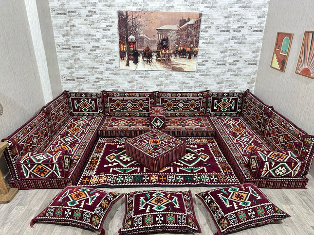 U förmiges orientalisches Sofa Set, Majlis-Sitzmöbel, Arabische Majlis, Bodenkissen, Türkisches Bode