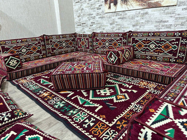 U förmiges orientalisches Sofa Set, Majlis-Sitzmöbel, Arabische Majlis, Bodenkissen, Türkisches Bode