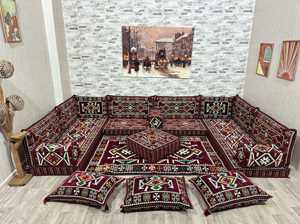 U förmiges orientalisches Sofa Set, Majlis-Sitzmöbel, Arabische Majlis, Bodenkissen, Türkisches Bode