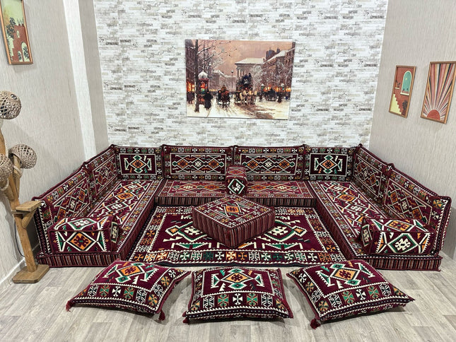 U förmiges orientalisches Sofa Set, Majlis-Sitzmöbel, Arabische Majlis, Bodenkissen, Türkisches Bode