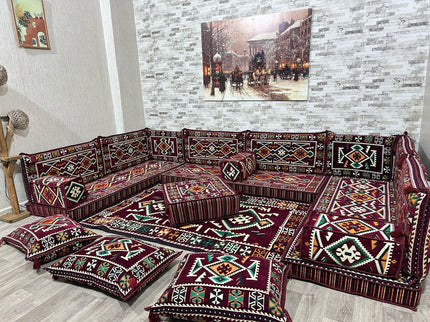 U förmiges orientalisches Sofa Set, Majlis-Sitzmöbel, Arabische Majlis, Bodenkissen, Türkisches Bode