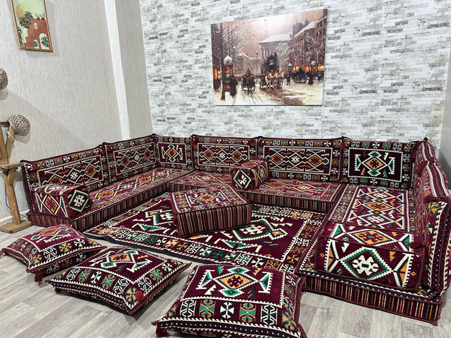 U förmiges orientalisches Sofa Set, Majlis-Sitzmöbel, Arabische Majlis, Bodenkissen, Türkisches Bode