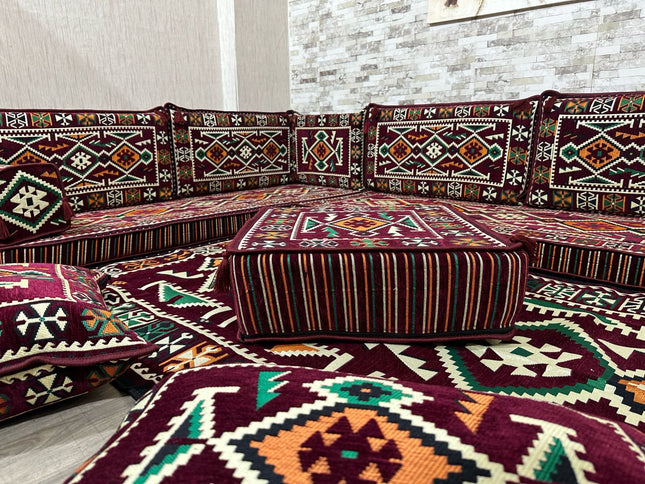 U förmiges orientalisches Sofa Set, Majlis-Sitzmöbel, Arabische Majlis, Bodenkissen, Türkisches Bode