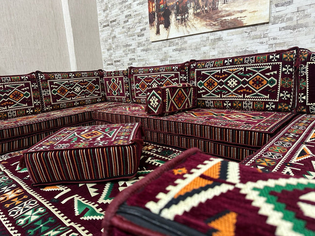 U förmiges orientalisches Sofa Set, Majlis-Sitzmöbel, Arabische Majlis, Bodenkissen, Türkisches Bode