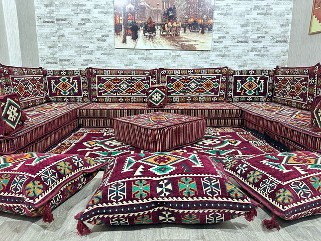 U förmiges orientalisches Sofa Set, Majlis-Sitzmöbel, Arabische Majlis, Bodenkissen, Türkisches Bode