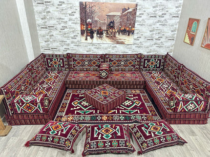 U förmiges orientalisches Sofa Set, Majlis-Sitzmöbel, Arabische Majlis, Bodenkissen, Türkisches Bode
