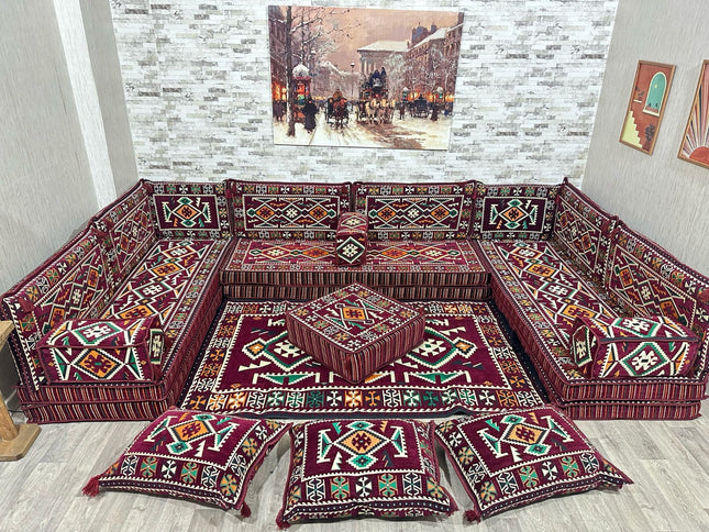 U förmiges orientalisches Sofa Set, Majlis-Sitzmöbel, Arabische Majlis, Bodenkissen, Türkisches Bode