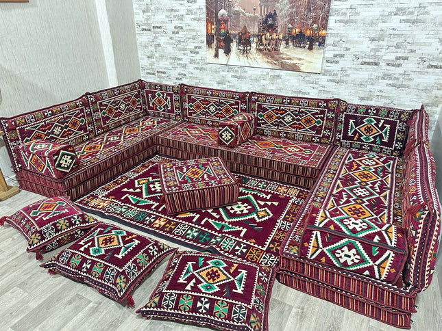 U förmiges orientalisches Sofa Set, Majlis-Sitzmöbel, Arabische Majlis, Bodenkissen, Türkisches Bode