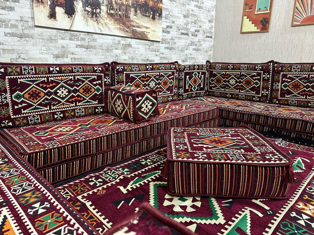 U förmiges orientalisches Sofa Set, Majlis-Sitzmöbel, Arabische Majlis, Bodenkissen, Türkisches Bode