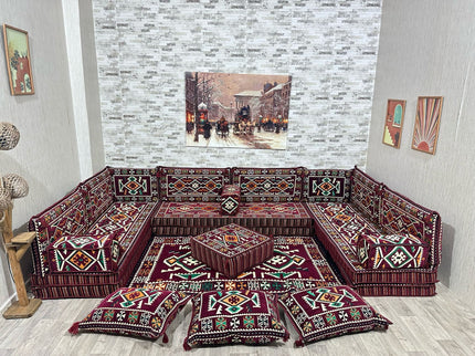U förmiges orientalisches Sofa Set, Majlis-Sitzmöbel, Arabische Majlis, Bodenkissen, Türkisches Bode