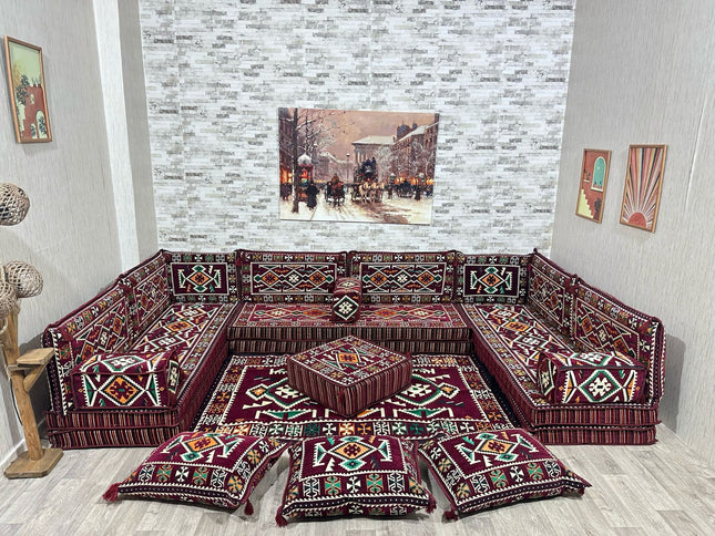 U förmiges orientalisches Sofa Set, Majlis-Sitzmöbel, Arabische Majlis, Bodenkissen, Türkisches Bode