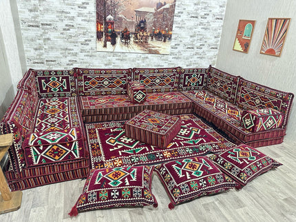 U förmiges orientalisches Sofa Set, Majlis-Sitzmöbel, Arabische Majlis, Bodenkissen, Türkisches Bode