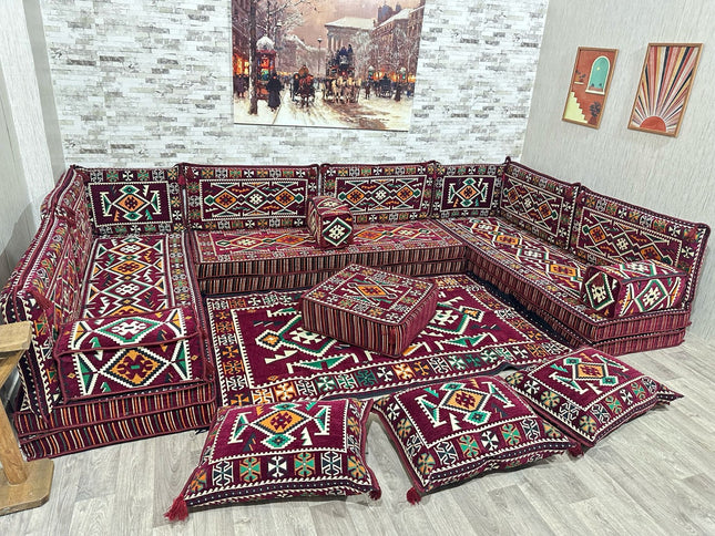 U förmiges orientalisches Sofa Set, Majlis-Sitzmöbel, Arabische Majlis, Bodenkissen, Türkisches Bode