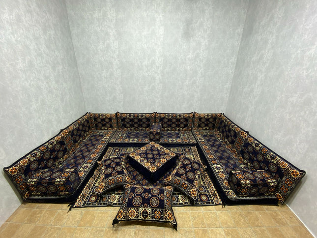 U förmiges orientalisches Sofa Set, Majlis-Sitzmöbel, Arabische Majlis, Bodenkissen, Türkisches Bode