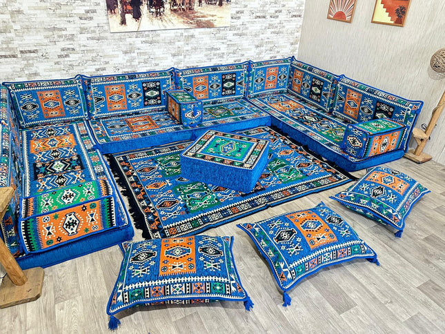 U förmiges orientalisches Sofa Set, Majlis-Sitzmöbel, Arabische Majlis, Bodenkissen, Türkisches Bode