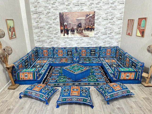 U förmiges orientalisches Sofa Set, Majlis-Sitzmöbel, Arabische Majlis, Bodenkissen, Türkisches Bode
