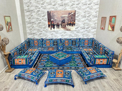 U förmiges orientalisches Sofa Set, Majlis-Sitzmöbel, Arabische Majlis, Bodenkissen, Türkisches Bode