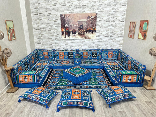 U förmiges orientalisches Sofa Set, Majlis-Sitzmöbel, Arabische Majlis, Bodenkissen, Türkisches Bode