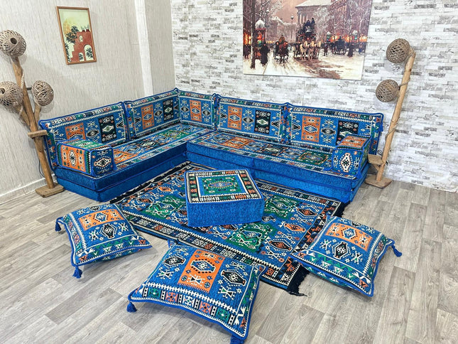 L förmiges orientalisches Sofa Set, Majlis-Sitzmöbel, Bodenkissen, Arabische Majlis, Türkisches Bode