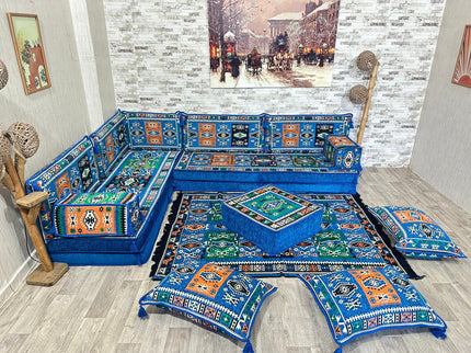 L förmiges orientalisches Sofa Set, Majlis-Sitzmöbel, Bodenkissen, Arabische Majlis, Türkisches Bode