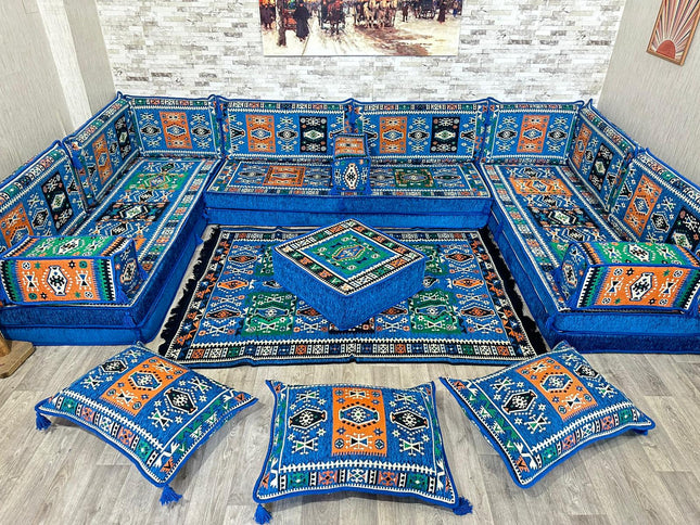 U förmiges orientalisches Sofa Set, Majlis-Sitzmöbel, Arabische Majlis, Bodenkissen, Türkisches Bode