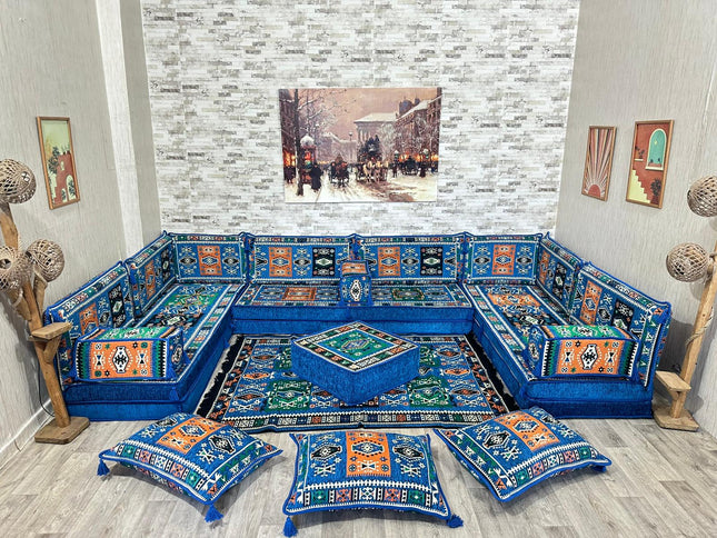U förmiges orientalisches Sofa Set, Majlis-Sitzmöbel, Arabische Majlis, Bodenkissen, Türkisches Bode