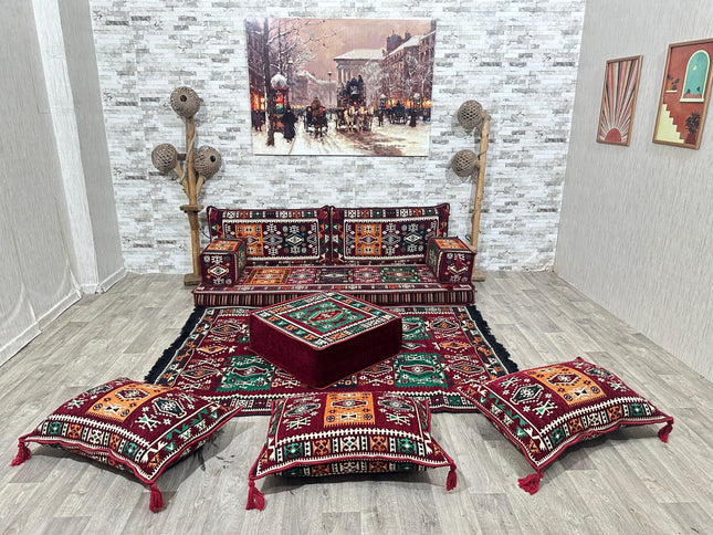 Orientalisches Sofa Set, Majlis-Sitzmöbel, Bodenkissen, Arabische Majlis, Türkisches Boden Sitzset