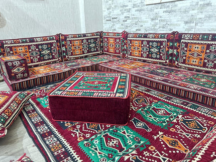L förmiges orientalisches Sofa Set, Majlis-Sitzmöbel, Bodenkissen, Arabische Majlis, Türkisches Bode
