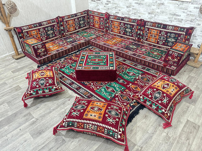L förmiges orientalisches Sofa Set, Majlis-Sitzmöbel, Bodenkissen, Arabische Majlis, Türkisches Bode
