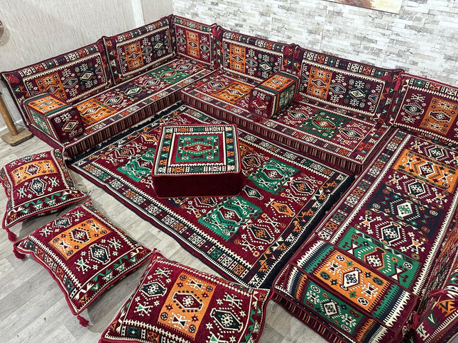 U förmiges orientalisches Sofa Set, Majlis-Sitzmöbel, Arabische Majlis, Bodenkissen, Türkisches Bode