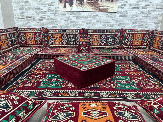 U förmiges orientalisches Sofa Set, Majlis-Sitzmöbel, Arabische Majlis, Bodenkissen, Türkisches Bode