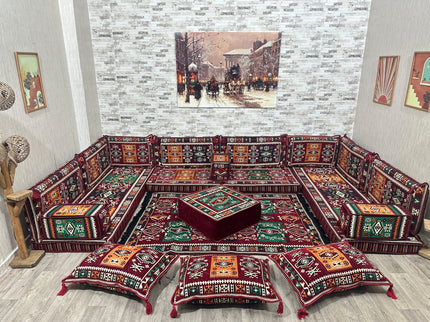 U förmiges orientalisches Sofa Set, Majlis-Sitzmöbel, Arabische Majlis, Bodenkissen, Türkisches Bode
