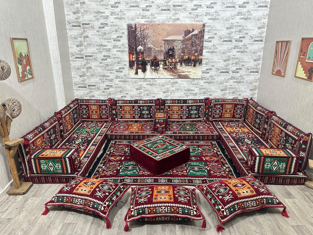 U förmiges orientalisches Sofa Set, Majlis-Sitzmöbel, Arabische Majlis, Bodenkissen, Türkisches Bode