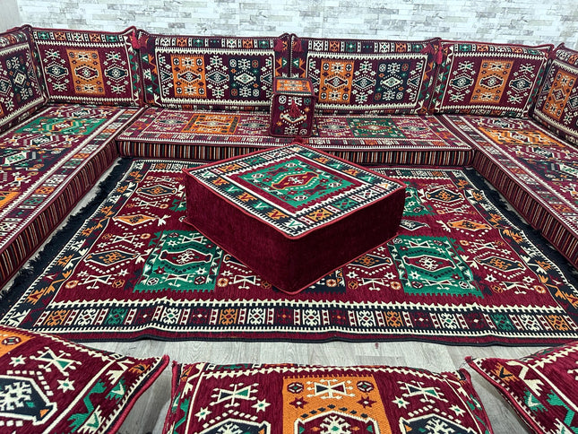 U förmiges orientalisches Sofa Set, Majlis-Sitzmöbel, Arabische Majlis, Bodenkissen, Türkisches Bode