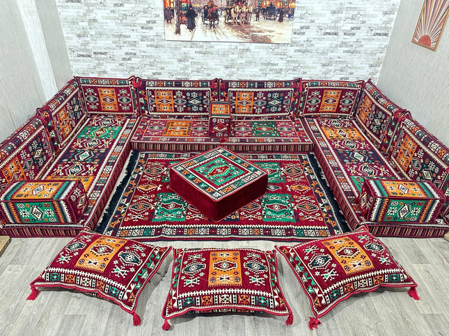 U förmiges orientalisches Sofa Set, Majlis-Sitzmöbel, Arabische Majlis, Bodenkissen, Türkisches Bode