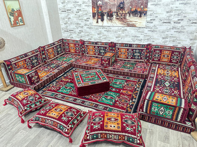 U förmiges orientalisches Sofa Set, Majlis-Sitzmöbel, Arabische Majlis, Bodenkissen, Türkisches Bode