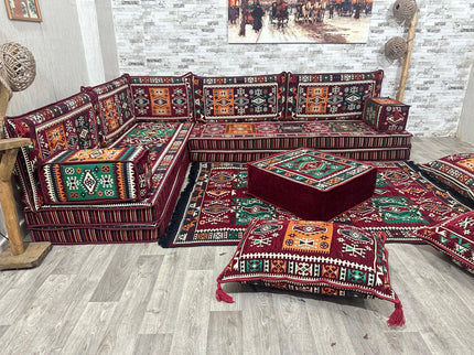 L förmiges orientalisches Sofa Set, Majlis-Sitzmöbel, Bodenkissen, Arabische Majlis, Türkisches Bode