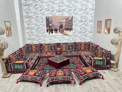 U förmiges orientalisches Sofa Set, Majlis-Sitzmöbel, Arabische Majlis, Bodenkissen, Türkisches Bode