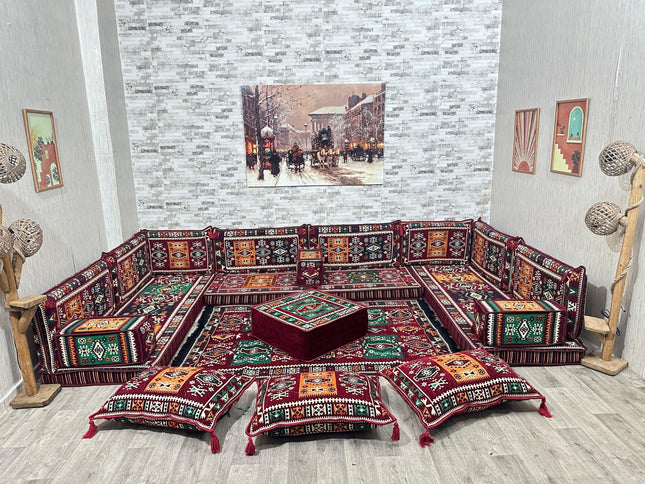 U förmiges orientalisches Sofa Set, Majlis-Sitzmöbel, Arabische Majlis, Bodenkissen, Türkisches Bode
